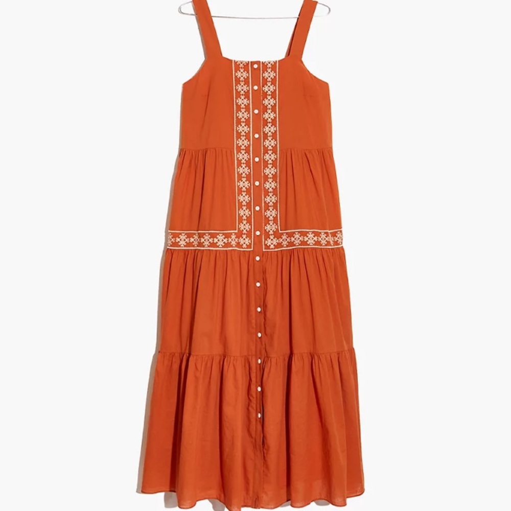 Madewell Embroidered button front midi dress NWT